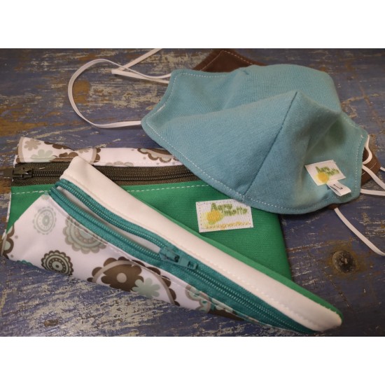 Pochette imperméable double (propre/sale) avec  masque lavable LARGE de couleur jade